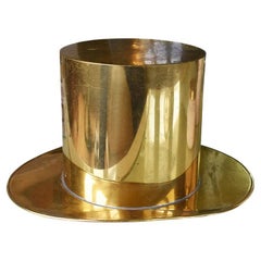 Used Midcentury Large Life Size Brass Top Hat Champagne Wine Cooler or Ice Bucket