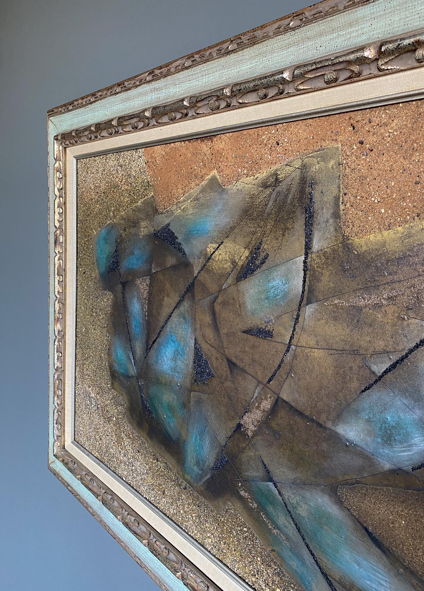 Mid Century Large Mixed Media Oil & Sand Abstract Painting, 1950's  For Sale 1