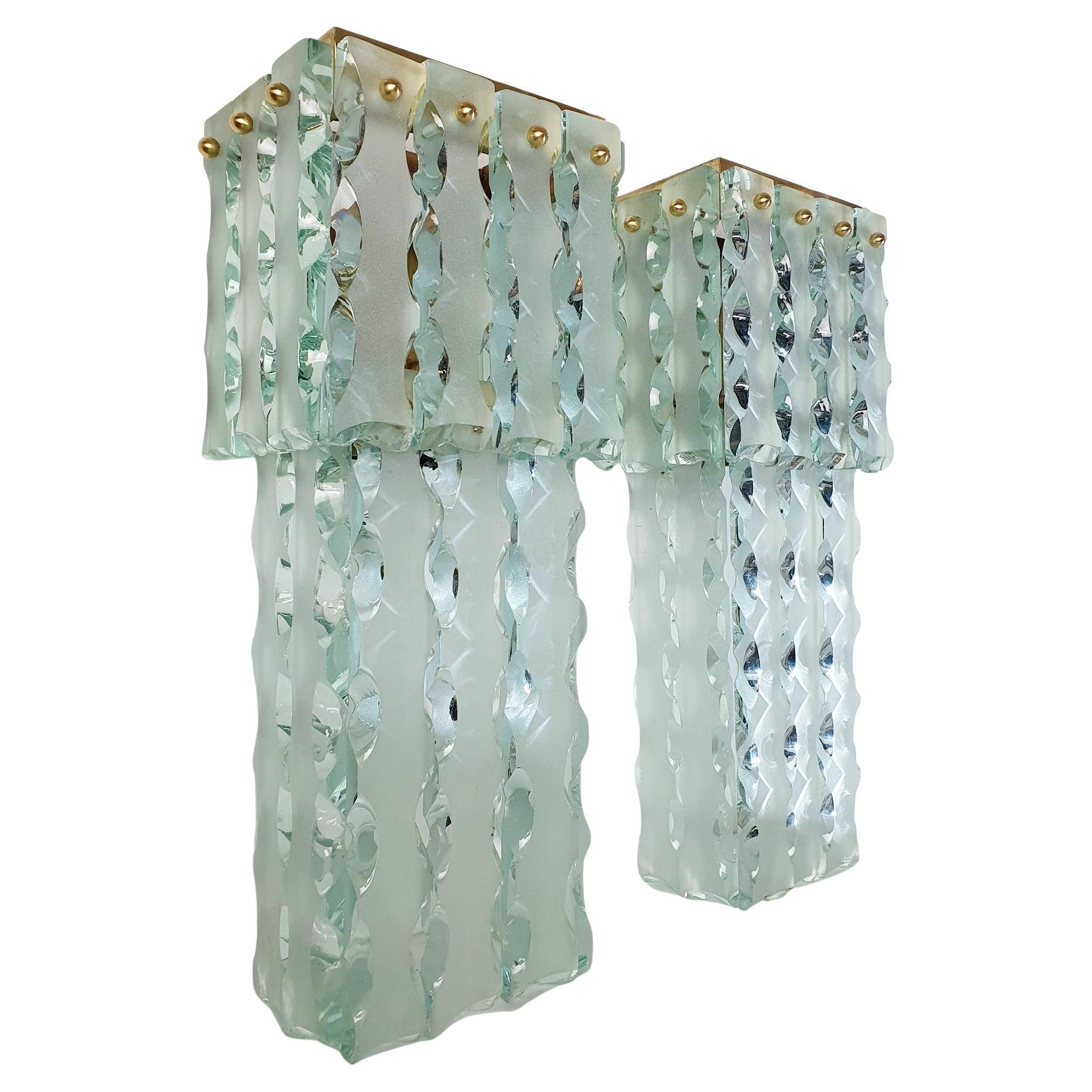 Mid Century Large Murano Wall Sconces Italy For Sale