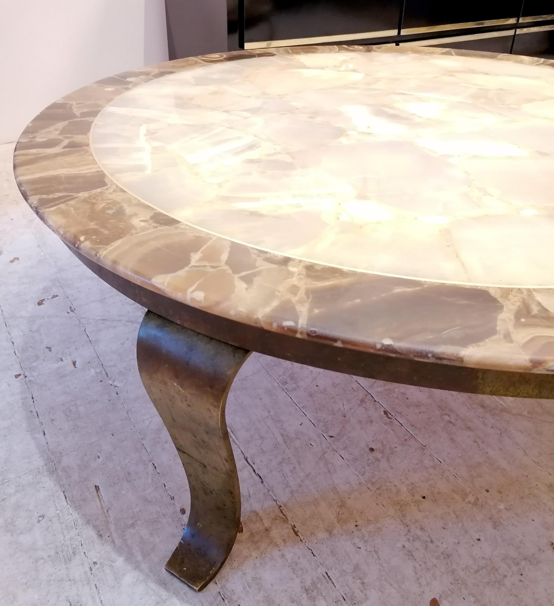 Mid century large onyx & brass coffee table by Roberto & Mito Block for Muller For Sale 3