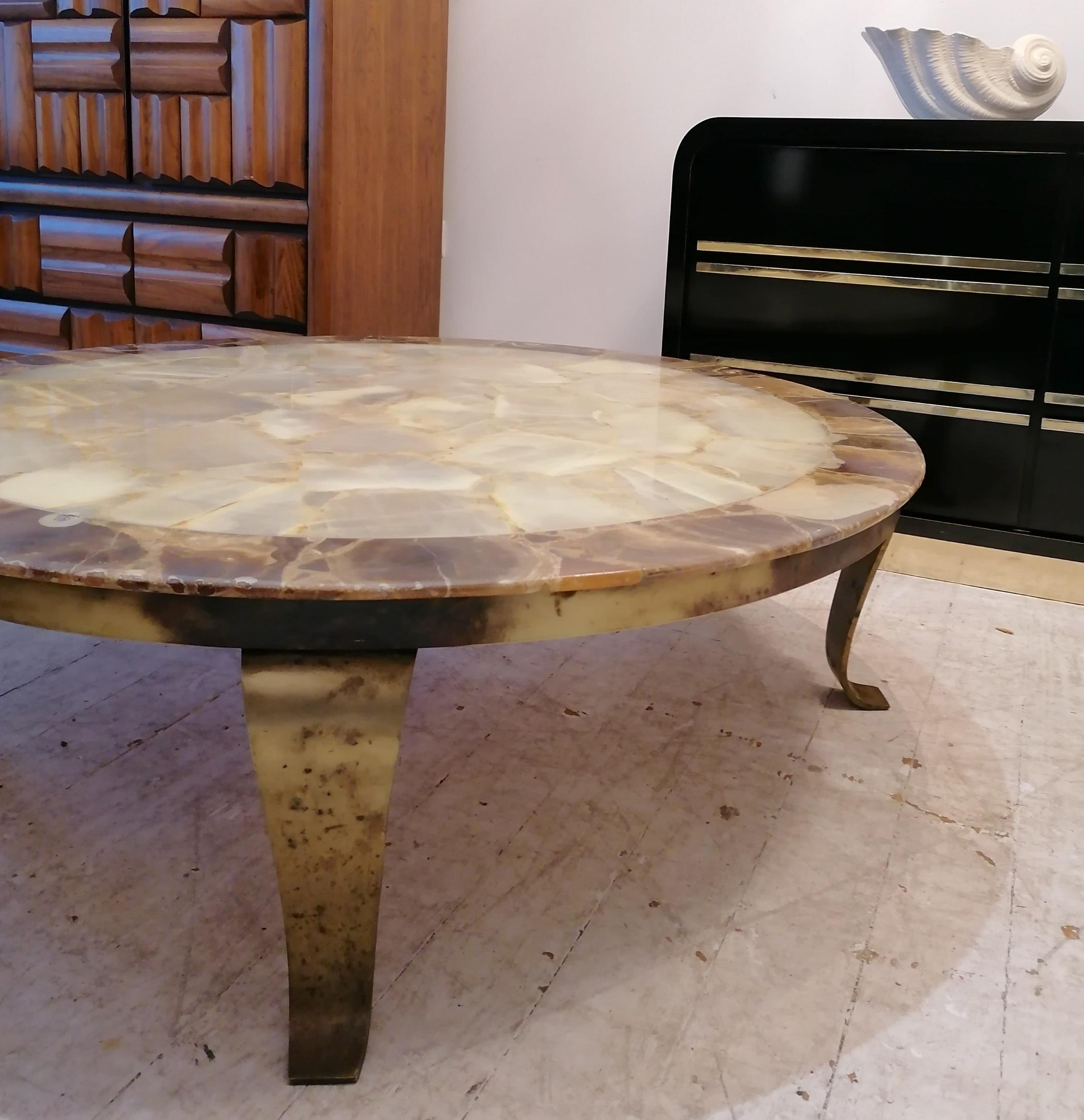 Mid century large onyx & brass coffee table by Roberto & Mito Block for Muller For Sale 4