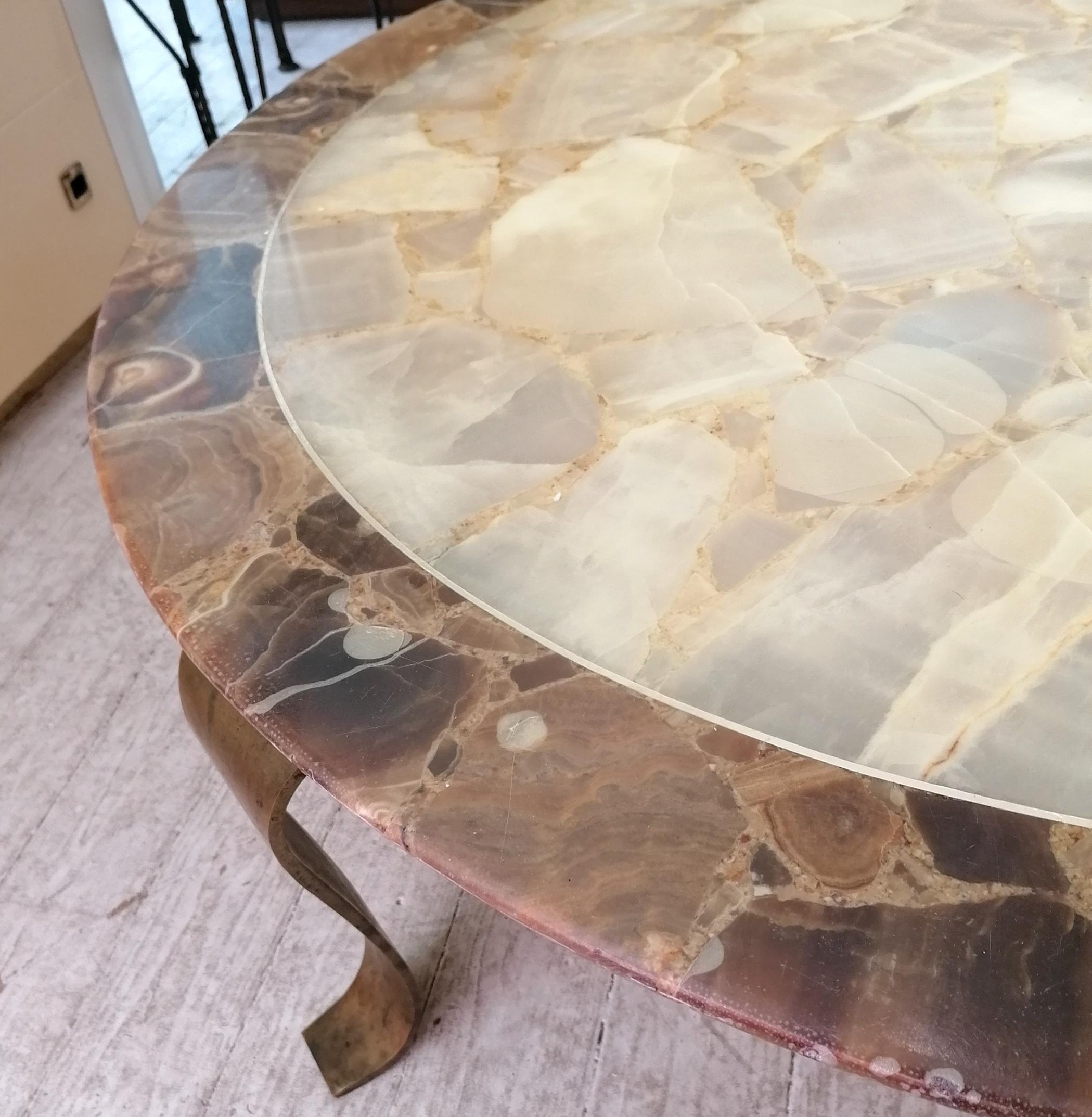 Mid century large onyx & brass coffee table by Roberto & Mito Block for Muller For Sale 5