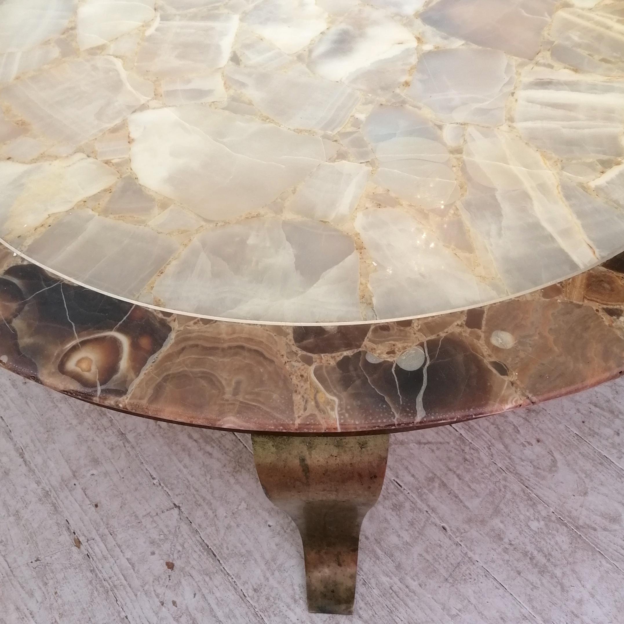 Mid century large onyx & brass coffee table by Roberto & Mito Block for Muller For Sale 6