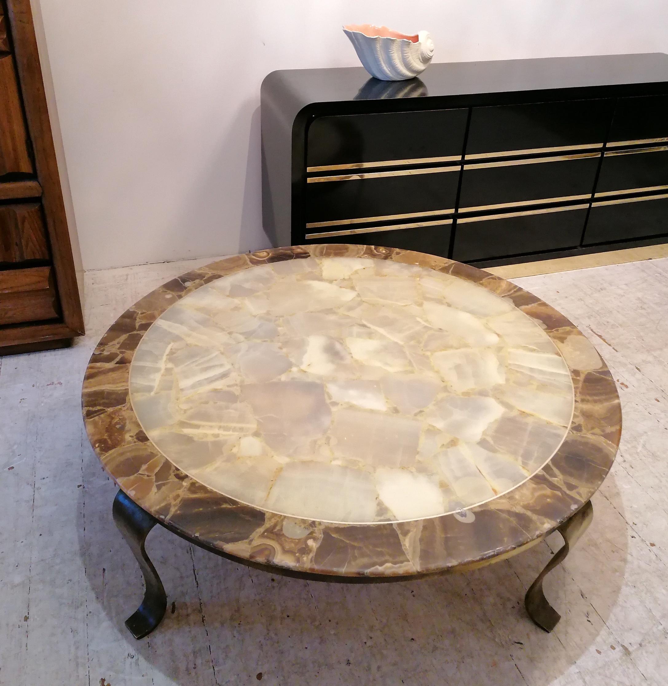 Mexican Mid century large onyx & brass coffee table by Roberto & Mito Block for Muller For Sale