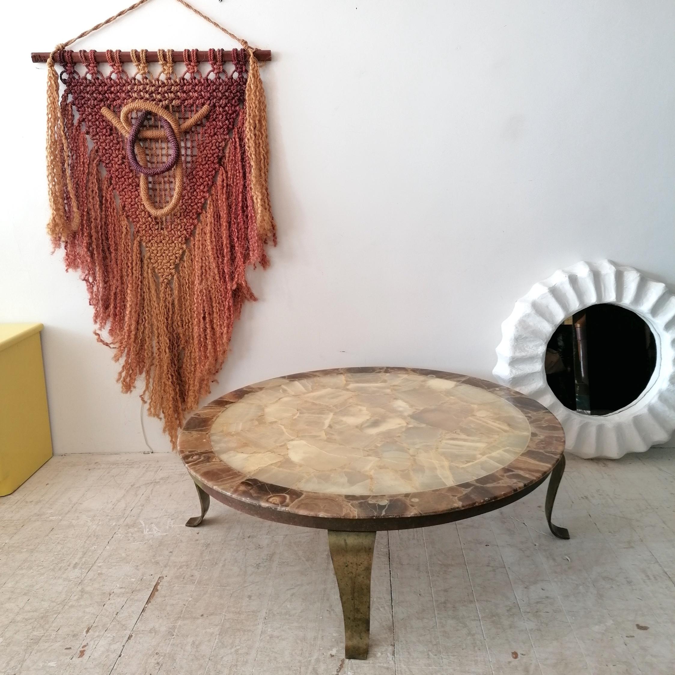 Mid century large onyx & brass coffee table by Roberto & Mito Block for Muller In Good Condition For Sale In Hastings, GB