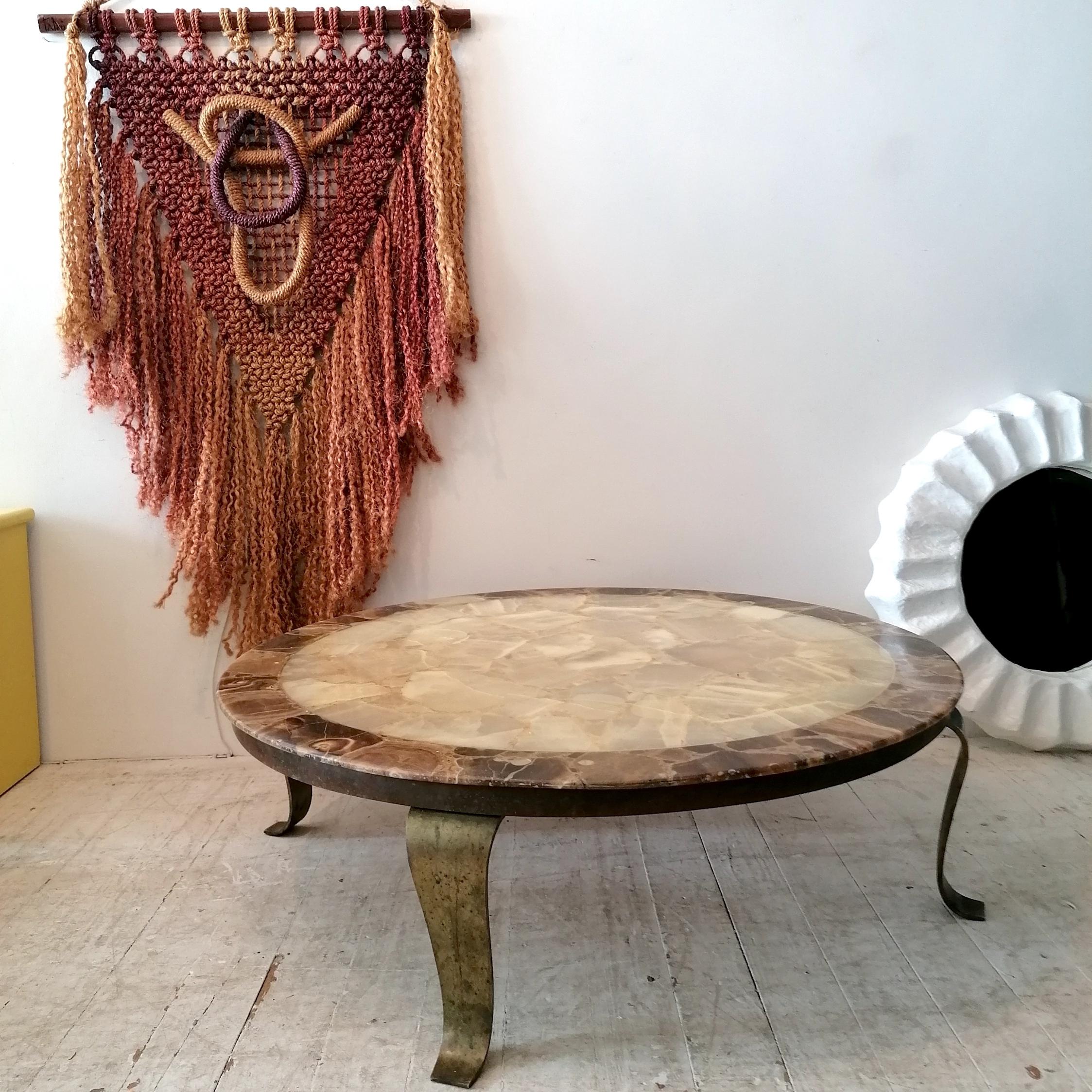 20th Century Mid century large onyx & brass coffee table by Roberto & Mito Block for Muller For Sale