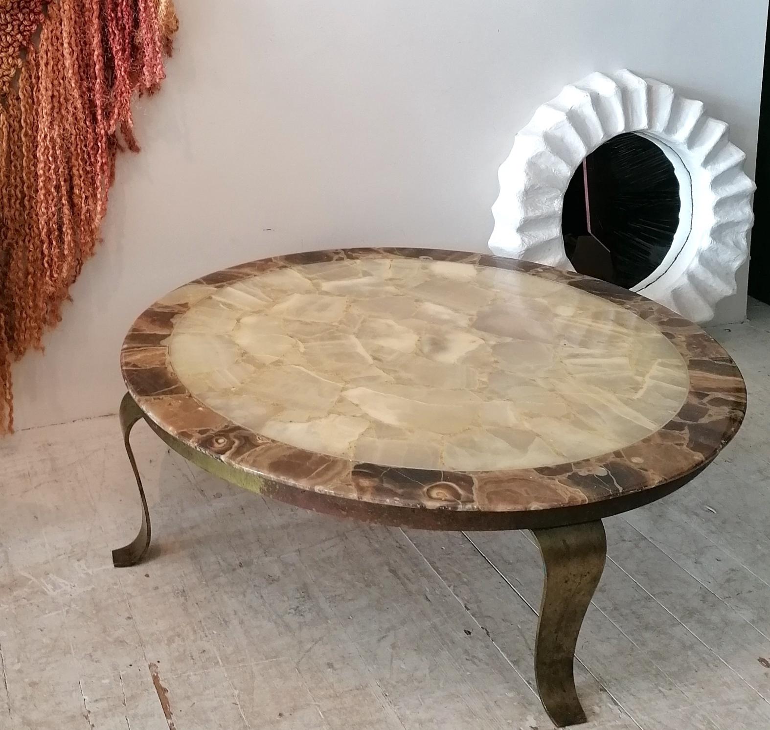 Brass Mid century large onyx & brass coffee table by Roberto & Mito Block for Muller For Sale
