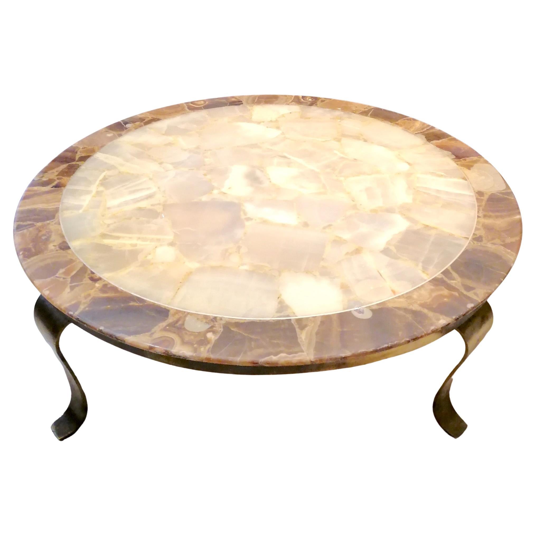 Mid century large onyx & brass coffee table by Roberto & Mito Block for Muller For Sale