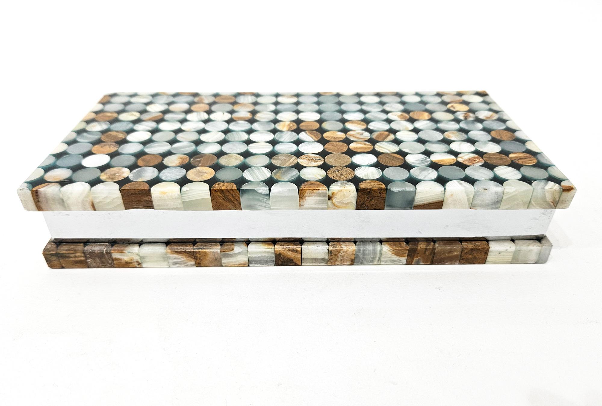 Caja grande de intarsia de piedra dura de ónice de mediados de siglo, italiana, c. 1970 en venta 7