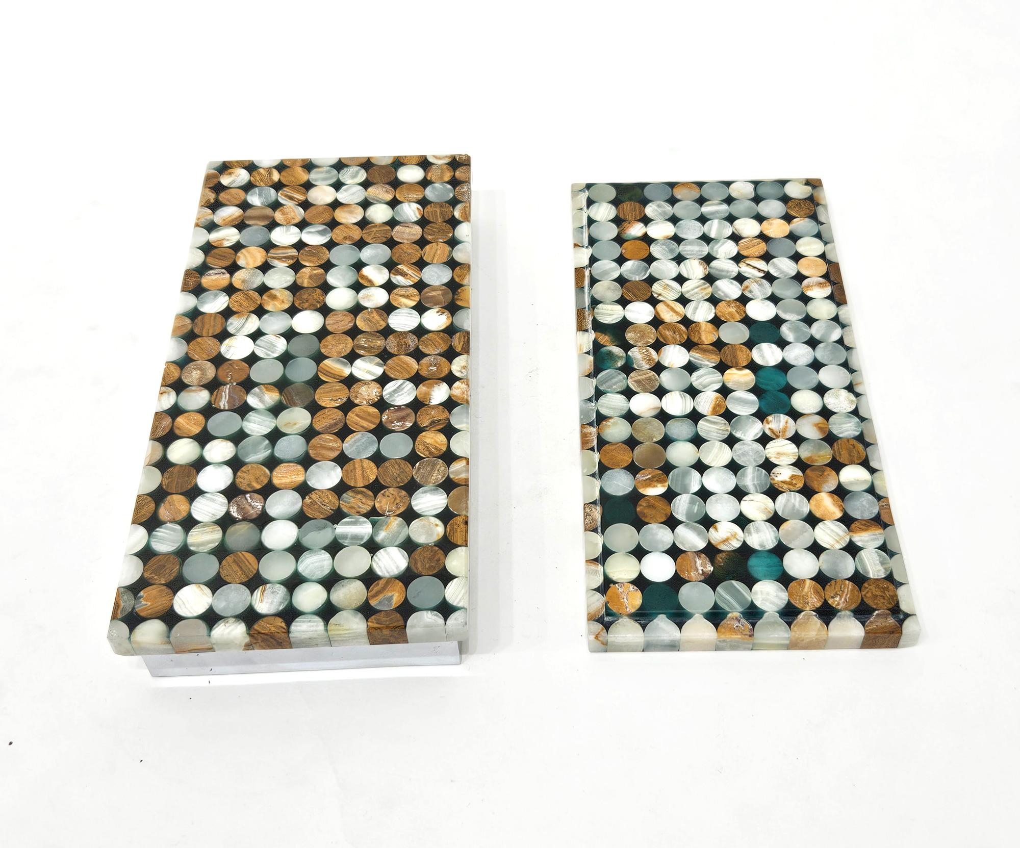 Caja grande de intarsia de piedra dura de ónice de mediados de siglo, italiana, c. 1970 Italiano en venta