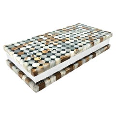 Caja grande de intarsia de piedra dura de ónice de mediados de siglo, italiana, c. 1970