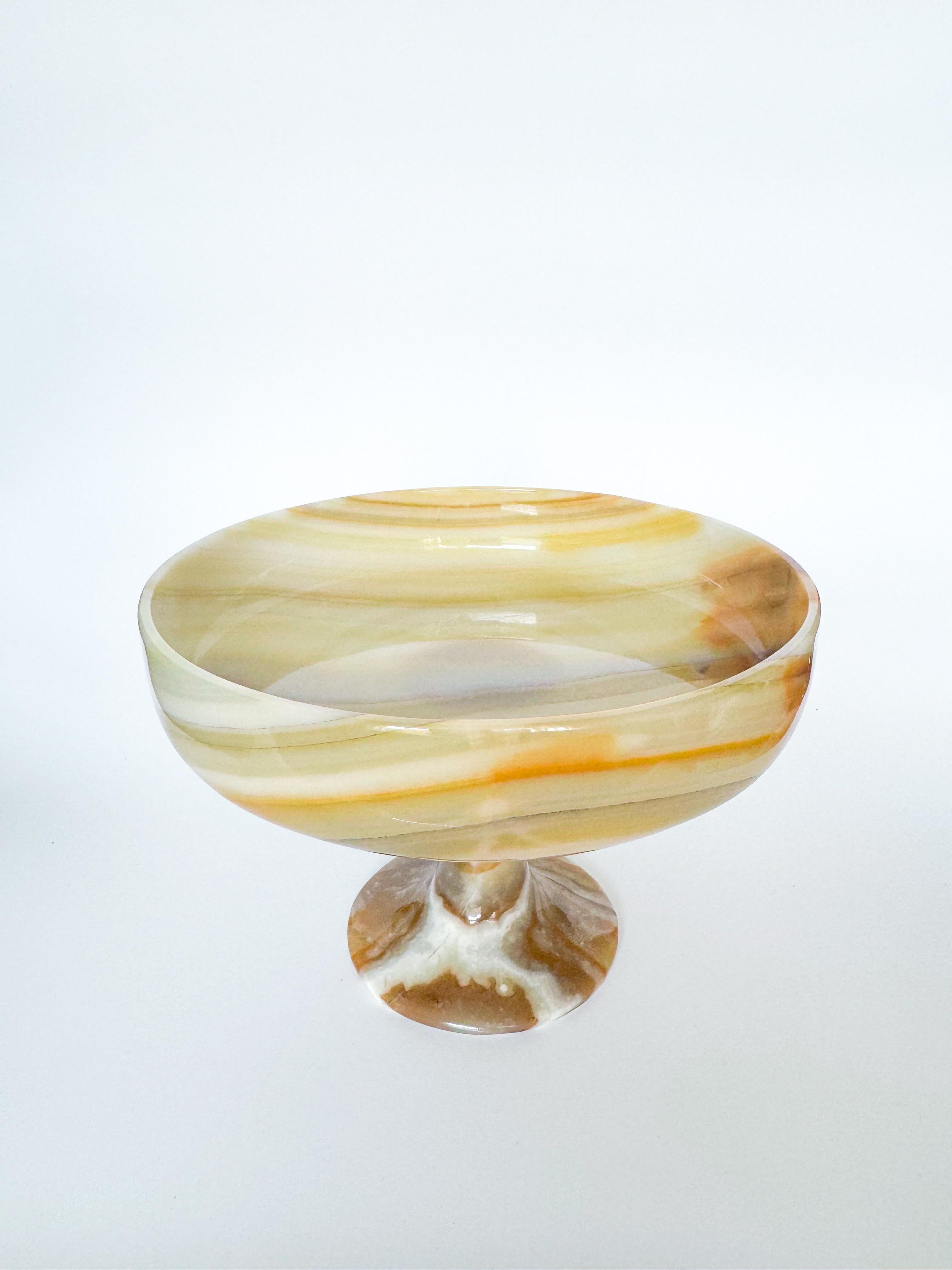 Organic Modern Mid Century  Large Onyx Stone Fruit Pedestal Bowl Catchall 1970s