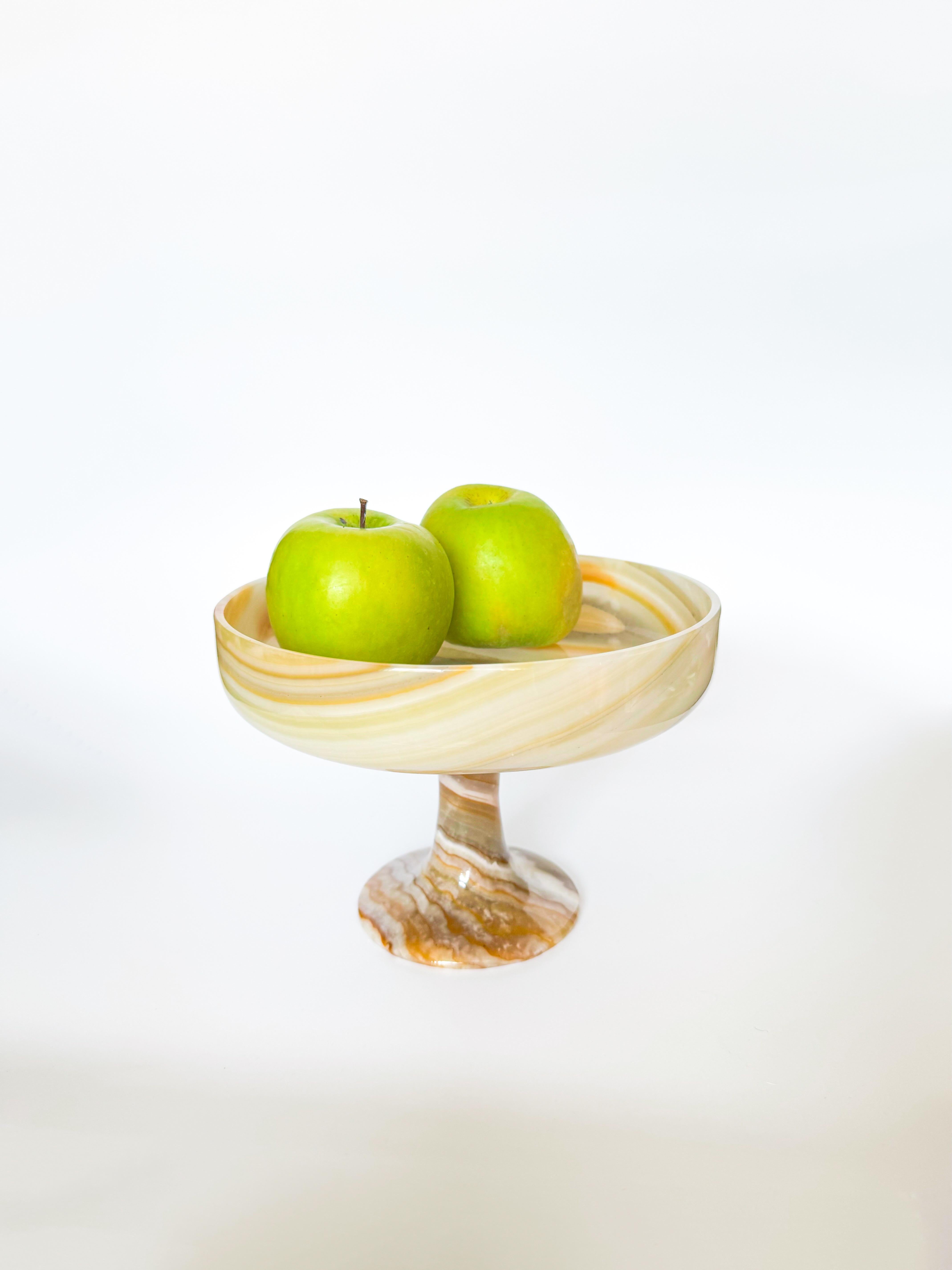 Mid Century  Large Onyx Stone Fruit Pedestal Bowl Catchall 1970s In Good Condition In Toronto, CA