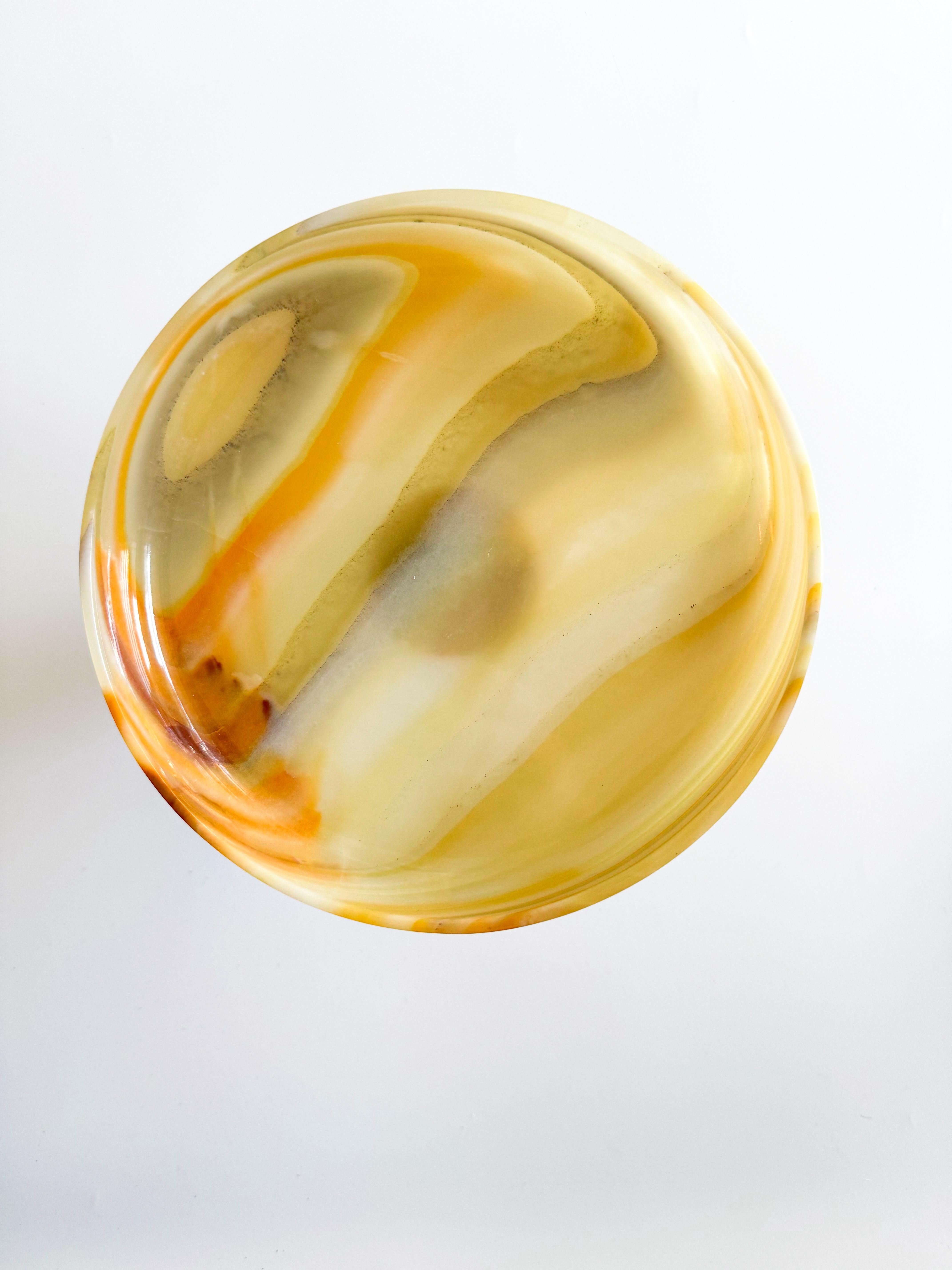 Mid Century  Large Onyx Stone Fruit Pedestal Bowl Catchall 1970s 1