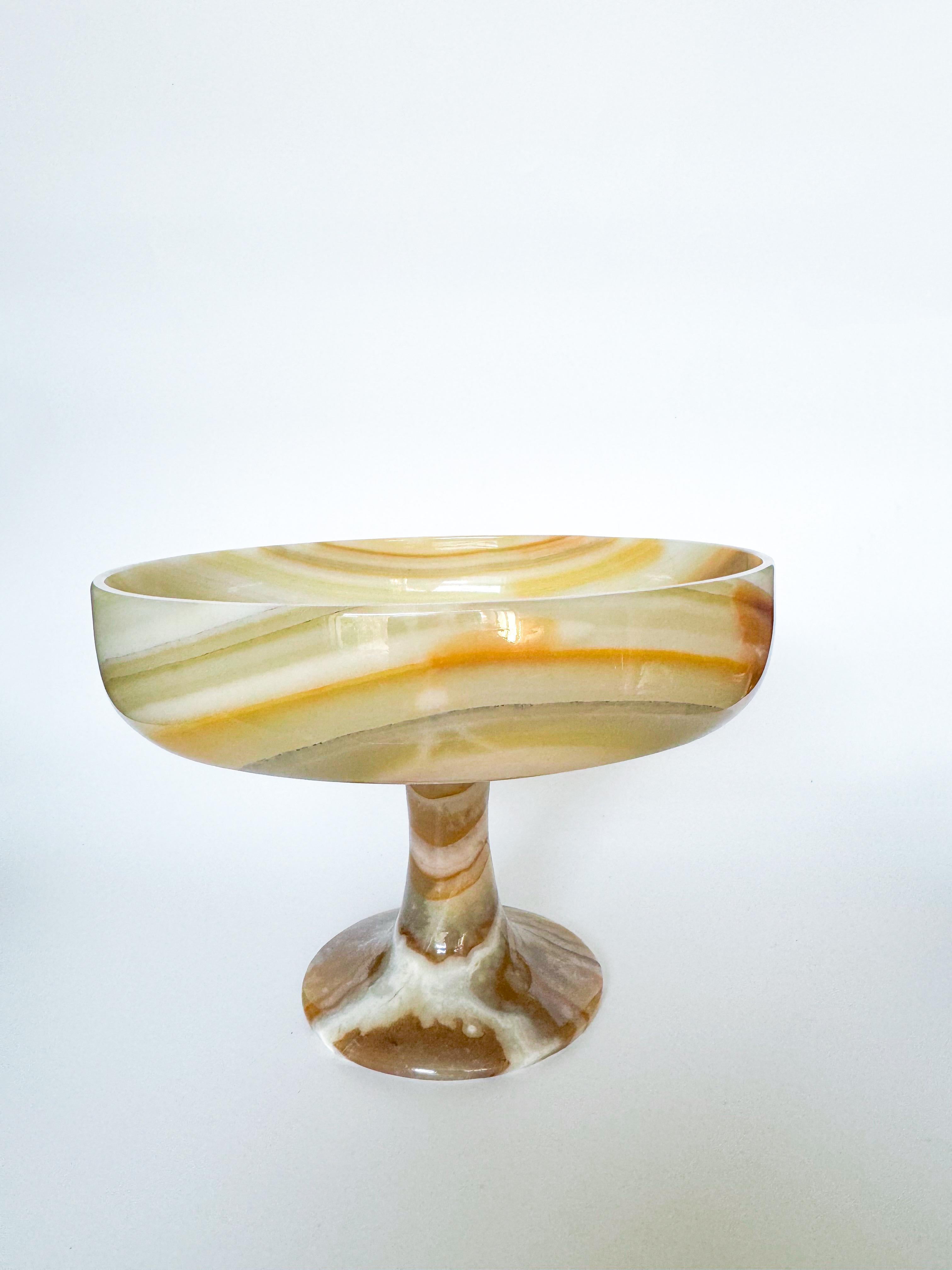 Mid Century  Large Onyx Stone Fruit Pedestal Bowl Catchall 1970s 3