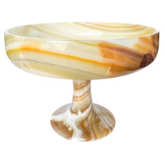 Mid Century  Large Onyx Stone Fruit Pedestal Bowl Catchall 1970s