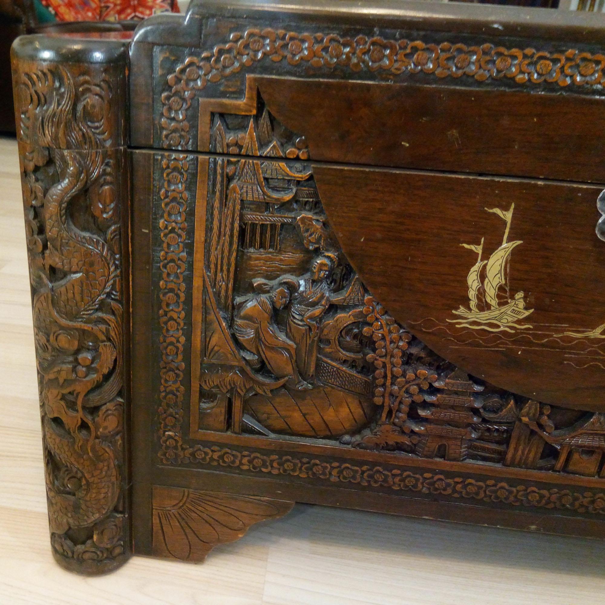 Mid-Century Large Oriental Camphor Wood Chest, Trunk, China, 1940s 5