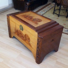 Mid-Century Large Oriental Camphor Wood Chest Trunk, China, 1940s