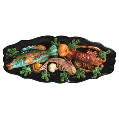 Mid-Century Large Oval Majolica Palissy Fish & Lobster Platter Vallauris