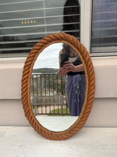 Mid-Century Large Oval Rope Mirror Adrien Audoux & Frida Minet