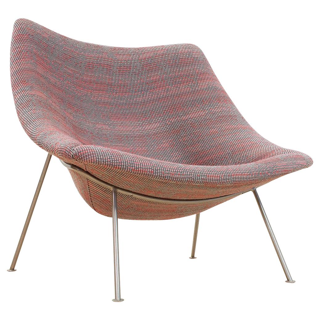 Midcentury Large Oyster Lounge Chair by Pierre Paulin in Grey Red Nevada, 1960s For Sale