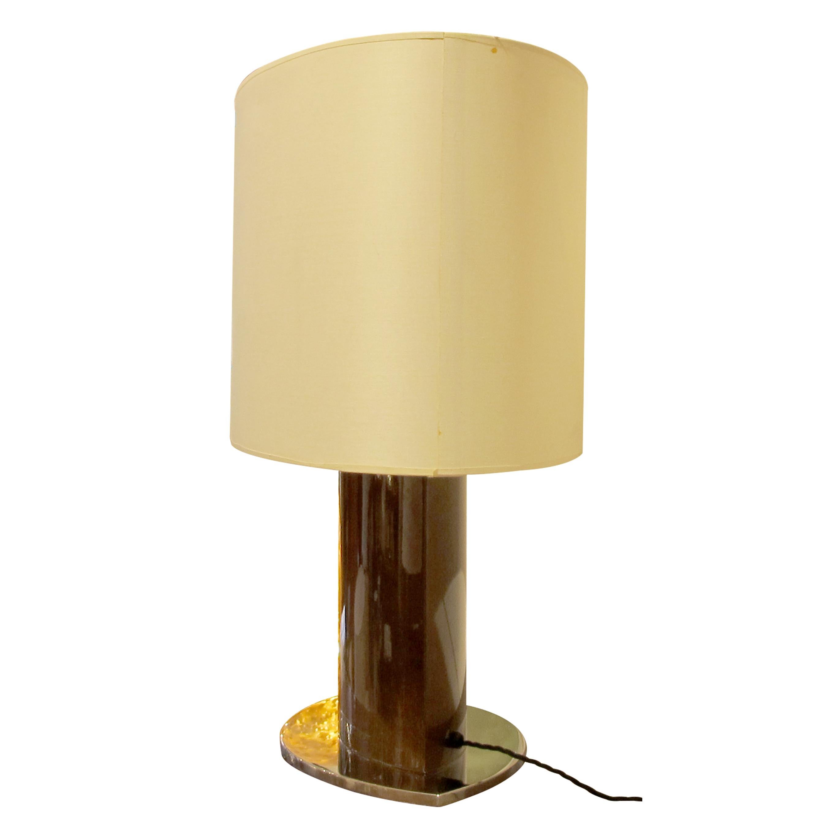 Chrome Mid-century Large Pair of Tables Lamps with Oval Lampshades, Italian For Sale