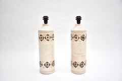 Mid-century large pair white ceramic glazed table lamps by Bitossi