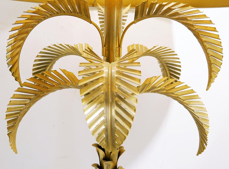 Mid Century Large Palm Tree Lamp in Gold Metal For Sale at 1stDibs