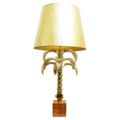 Mid Century Large Palm Tree Lamp in Gold Metal
