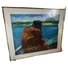 Großes pastellfarbenes „Sponge Diver Tarpon Springs Flat“ von Americo Di Franza, Mitte des Jahrhunderts