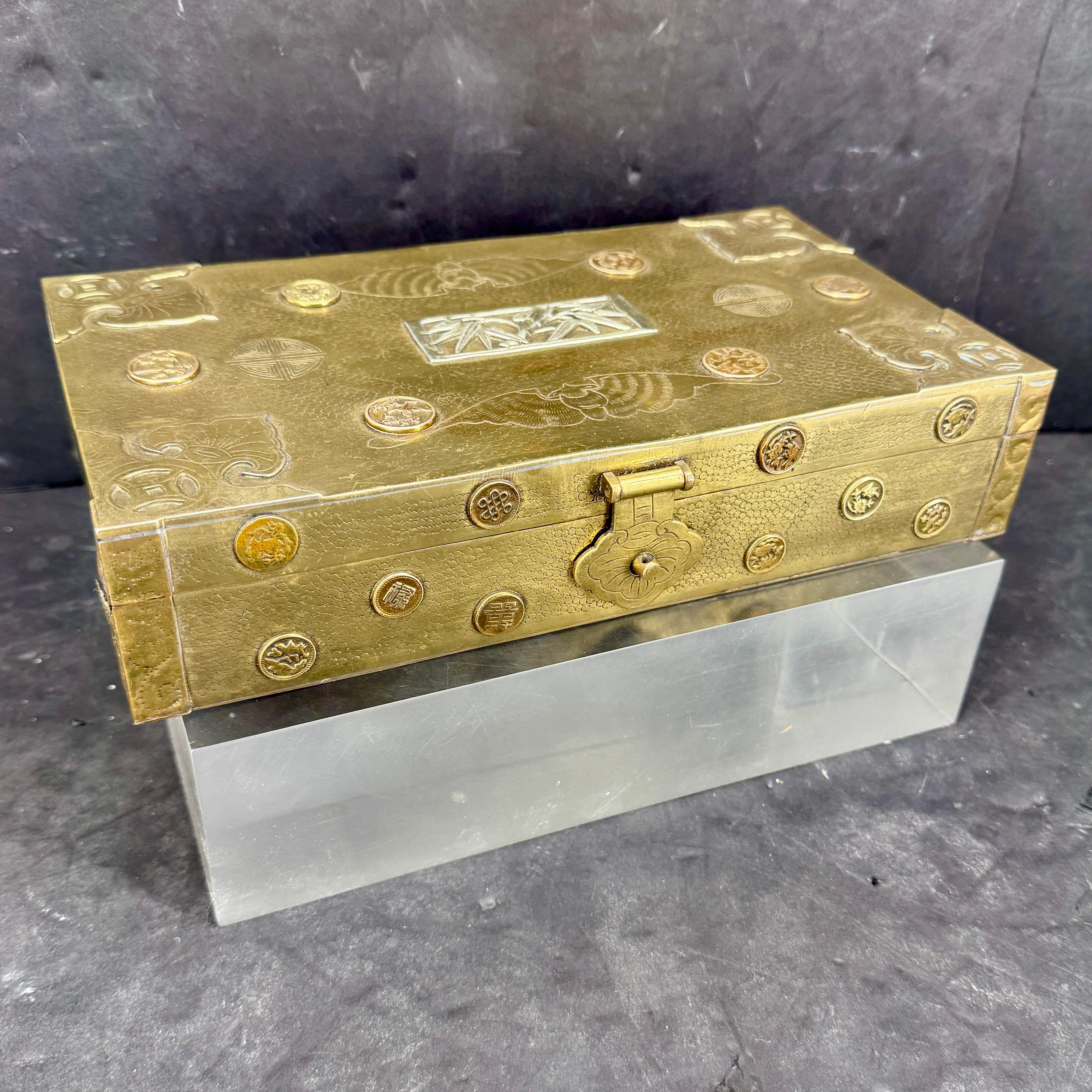 Mid-Century Large Rectangular Brass Jewelry Box, 1950er Jahre (Handgefertigt) im Angebot
