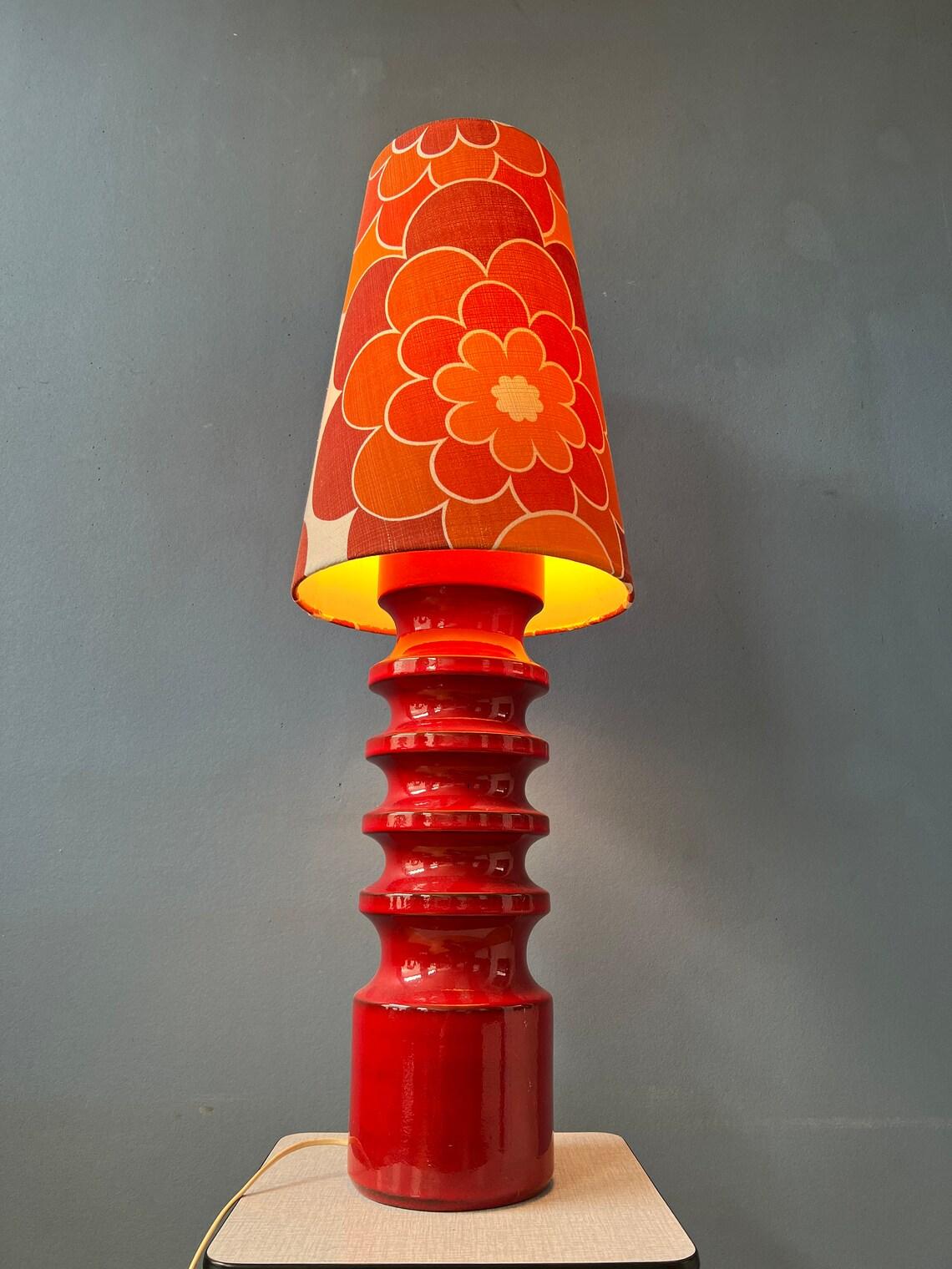 20th Century  Mid Century Large Red Space Age Flower Ceramic Table Lamp, 1970s For Sale