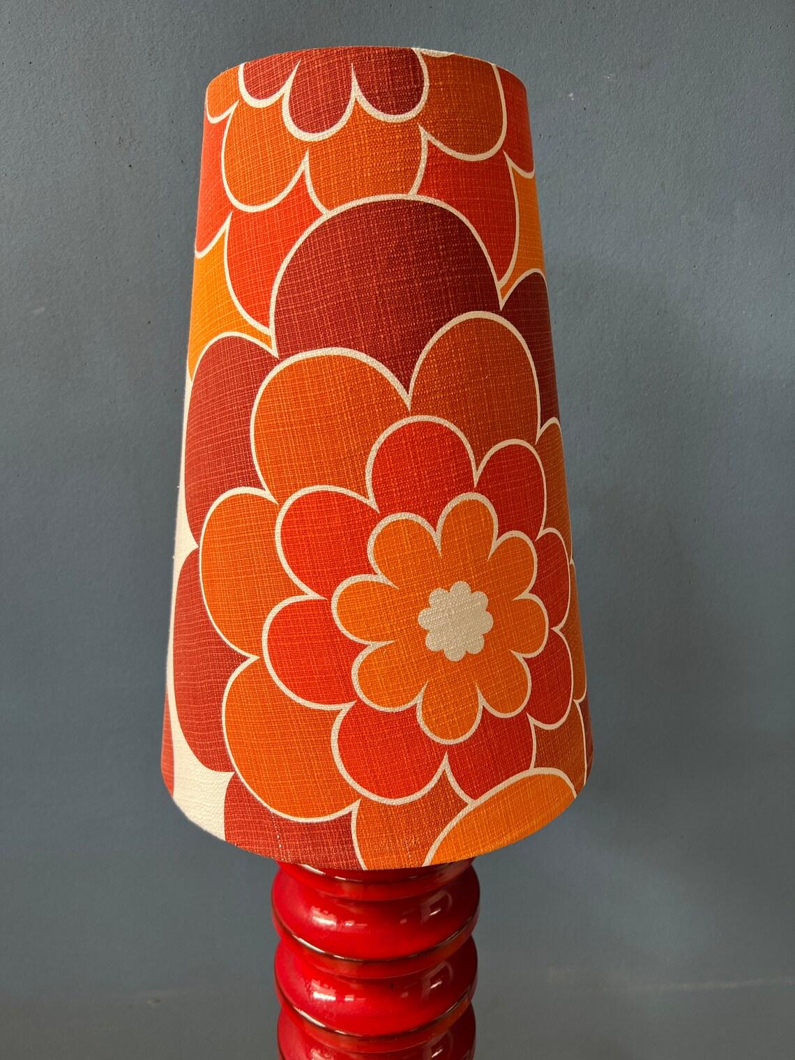  Mid Century Large Red Space Age Flower Ceramic Table Lamp, 1970s For Sale 3