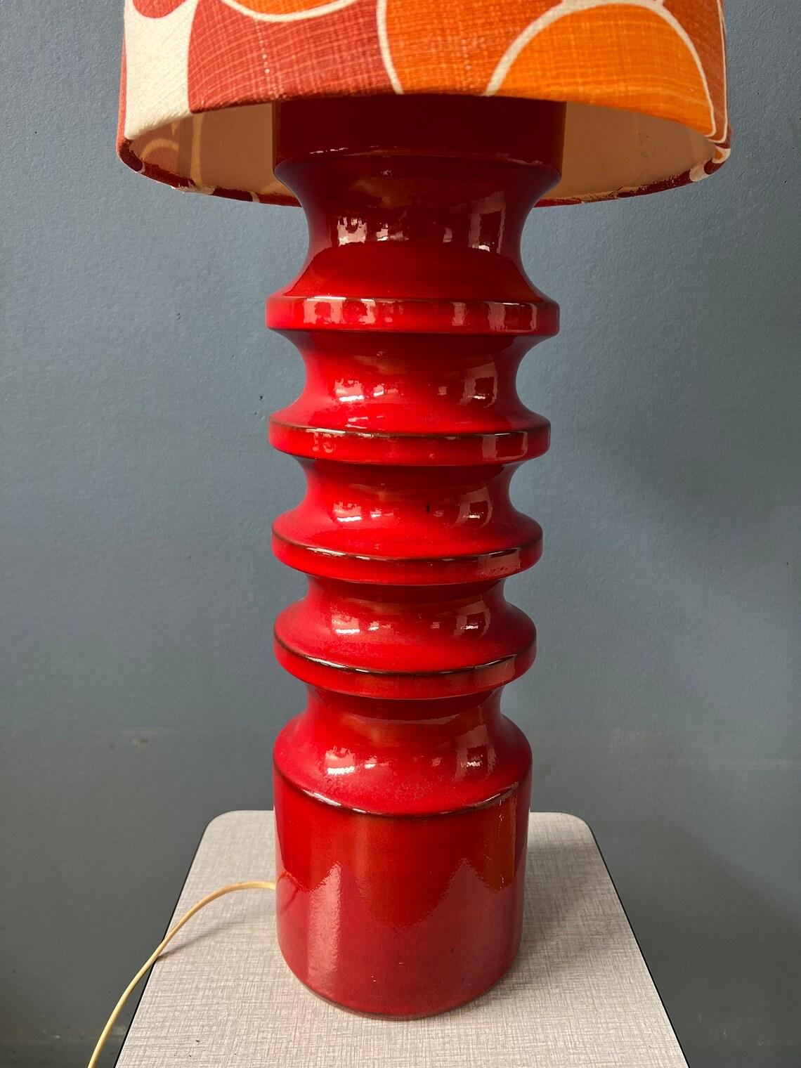  Mid Century Large Red Space Age Flower Ceramic Table Lamp, 1970s For Sale 4