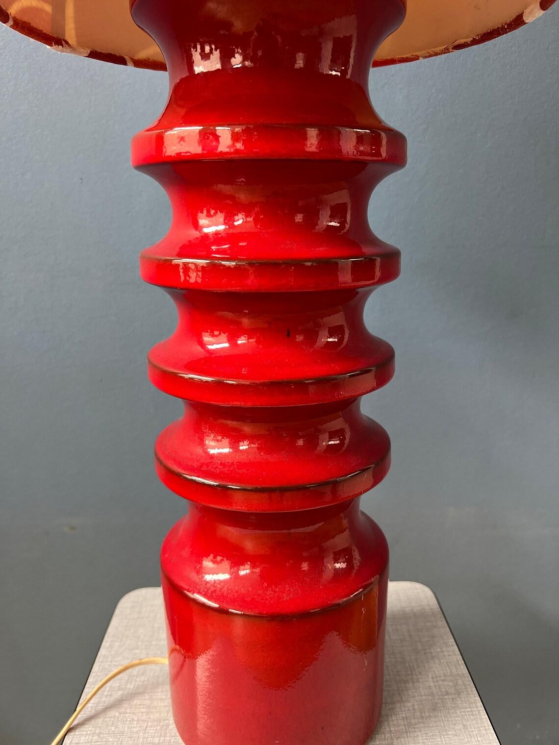  Mid Century Large Red Space Age Flower Ceramic Table Lamp, 1970s For Sale 5