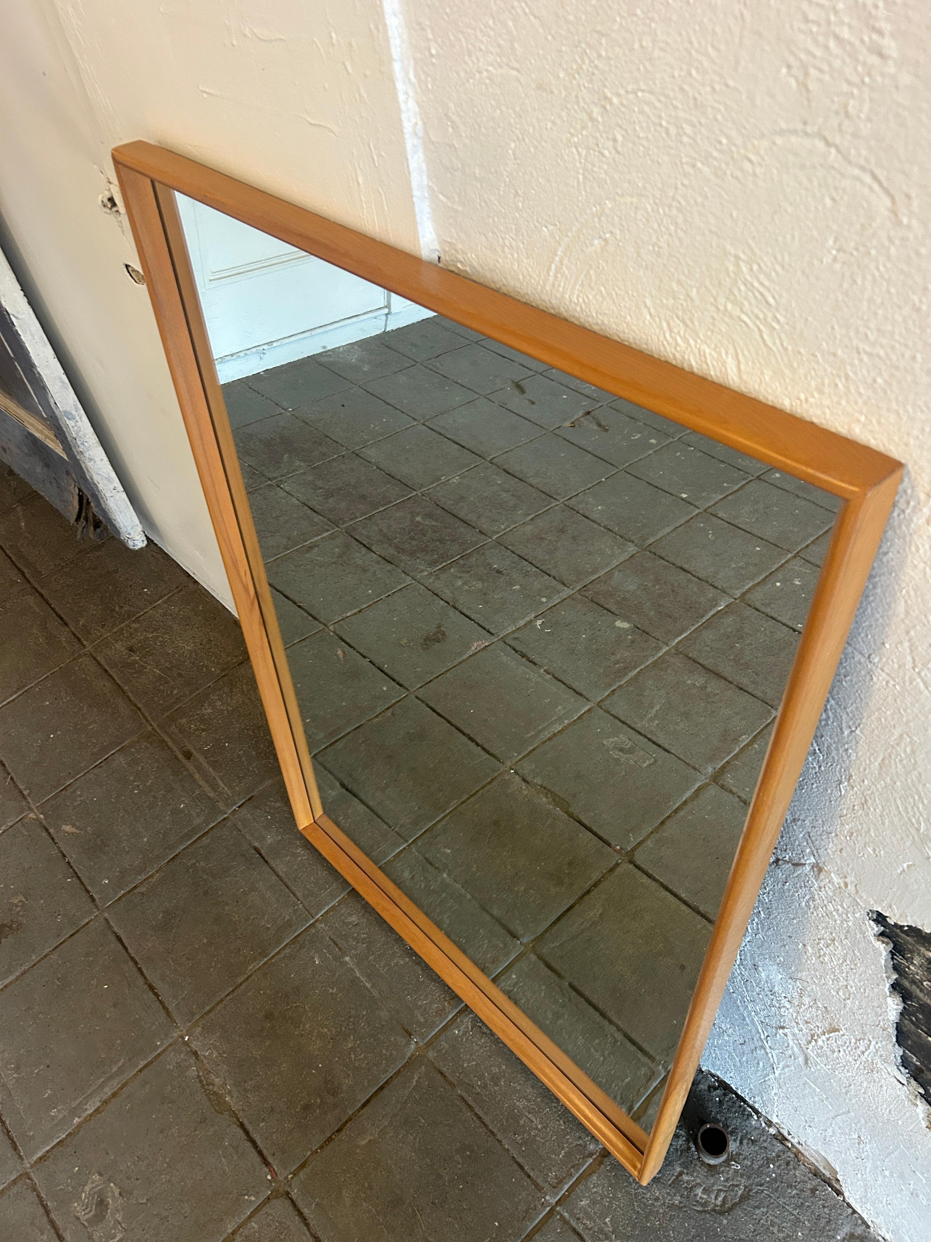American Mid century large rounded blonde maple wall or floor mirror For Sale