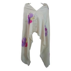 Großer Satin-Schal aus der Mitte des Jahrhunderts, mit Straußenfächer-Motiven
