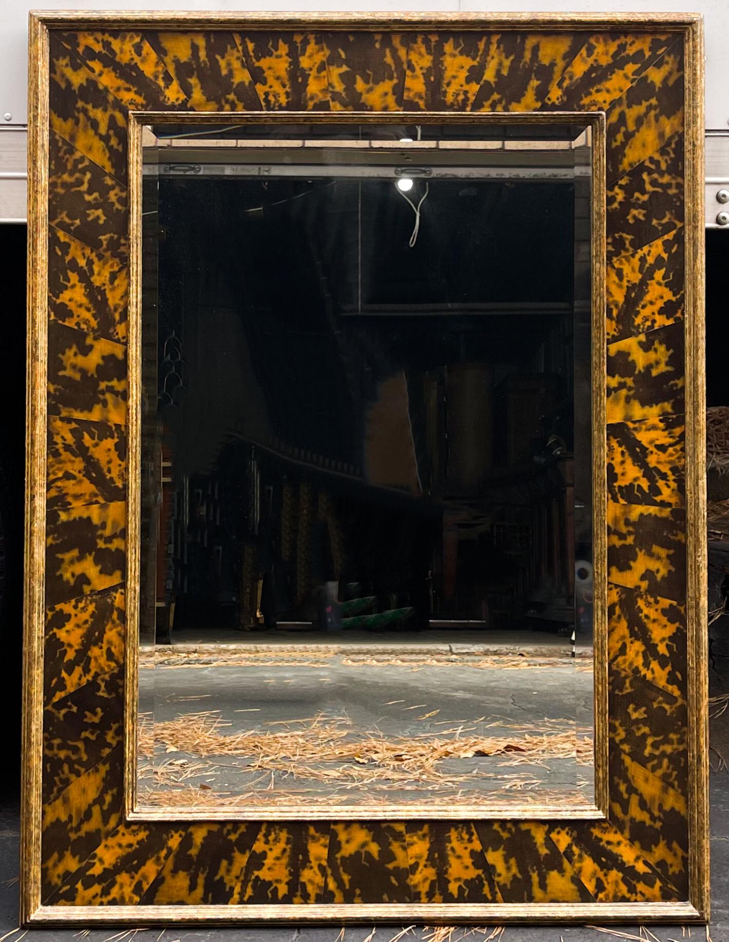 Regency Mid-Century Large Scale Italian Faux Tortoise Shell and Giltwood Mirror