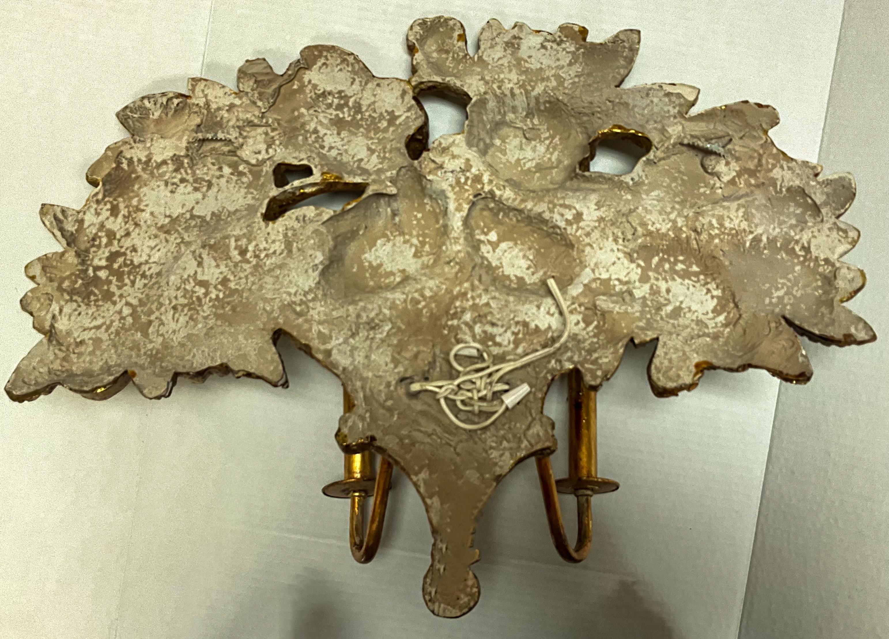 Mid-Century Large Scale Italian Regency Style Cast Plaster & Gesso Gilt Sconce  In Good Condition For Sale In Kennesaw, GA