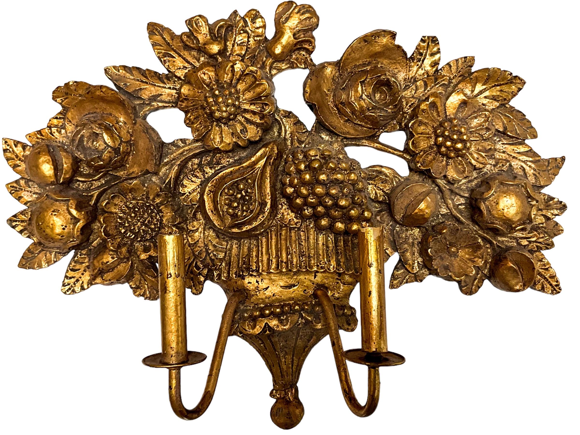 20th Century Mid-Century Large Scale Italian Regency Style Cast Plaster & Gesso Gilt Sconce  For Sale