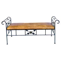 Mid-Century Large Scale Neo-Classical Style Italian Iron and Leather Bench