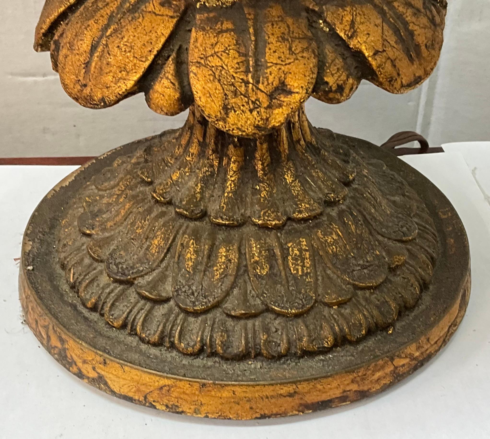 Mid-Century Large Scale Regency Style Gilded Artichoke Table Lamp For Sale 1