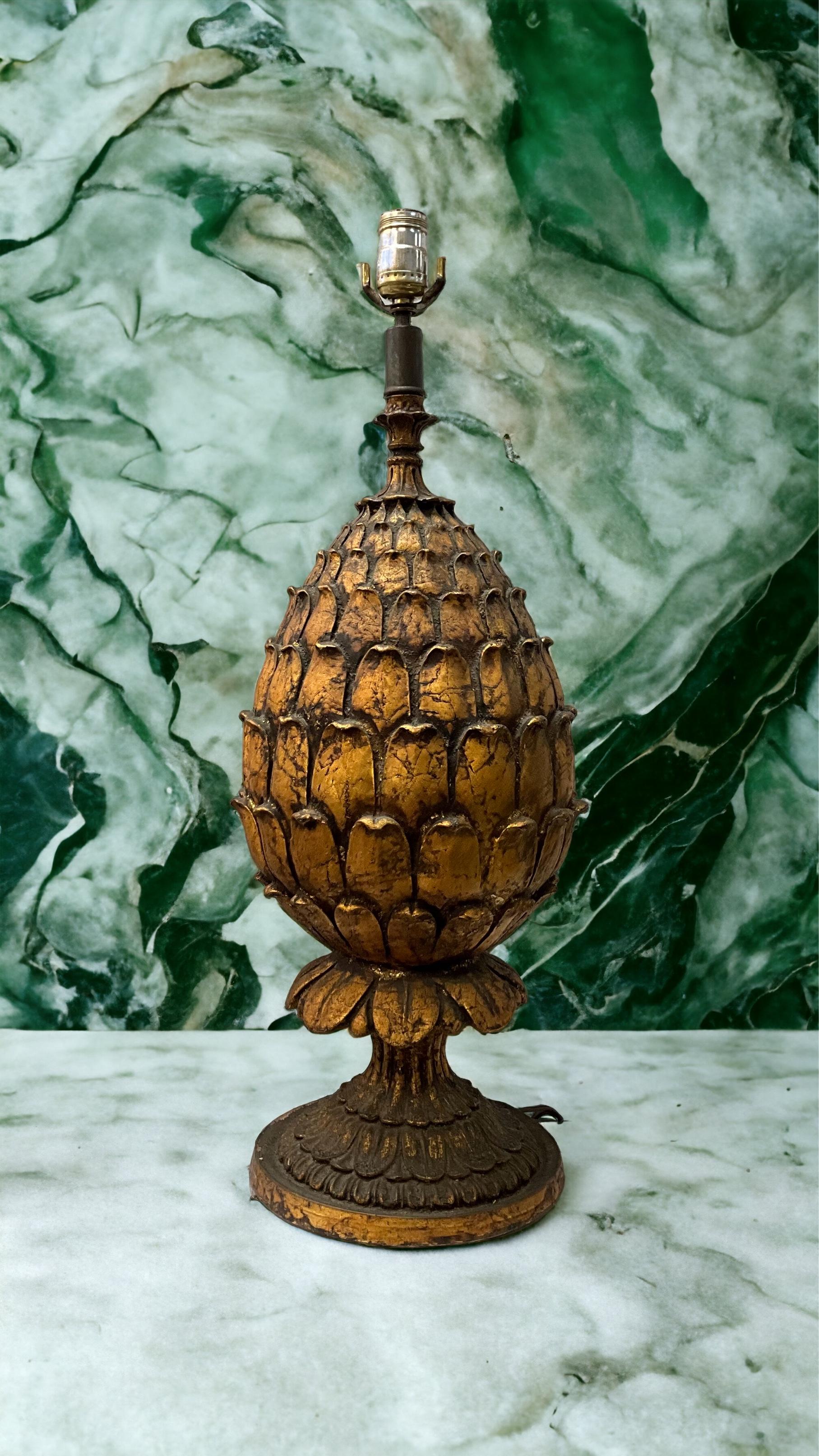 Mid-Century Large Scale Regency Style Gilded Artichoke Table Lamp For Sale 2