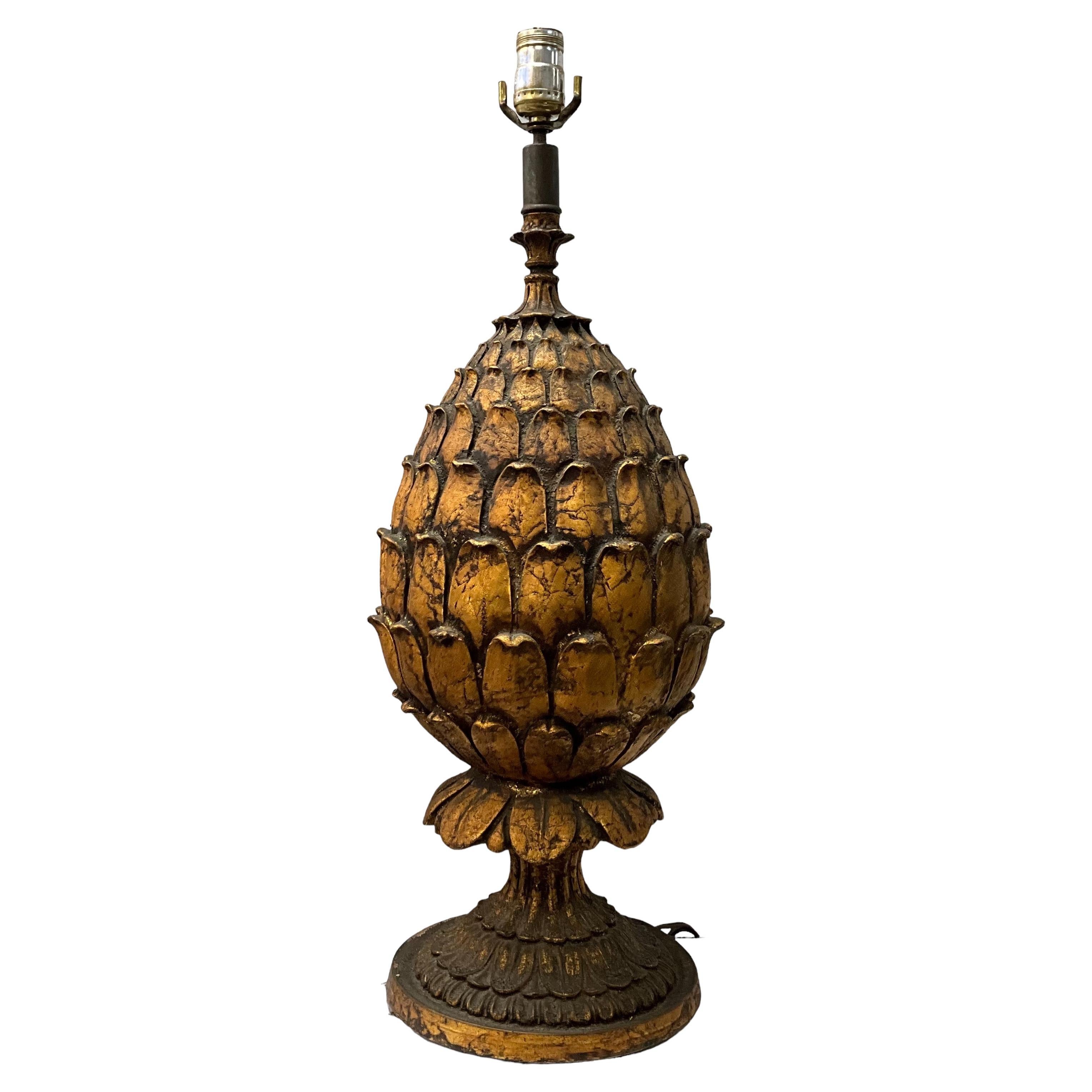 Mid-Century Large Scale Regency Style Gilded Artichoke Table Lamp For Sale