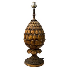 Vintage Mid-Century Large Scale Regency Style Gilded Artichoke Table Lamp