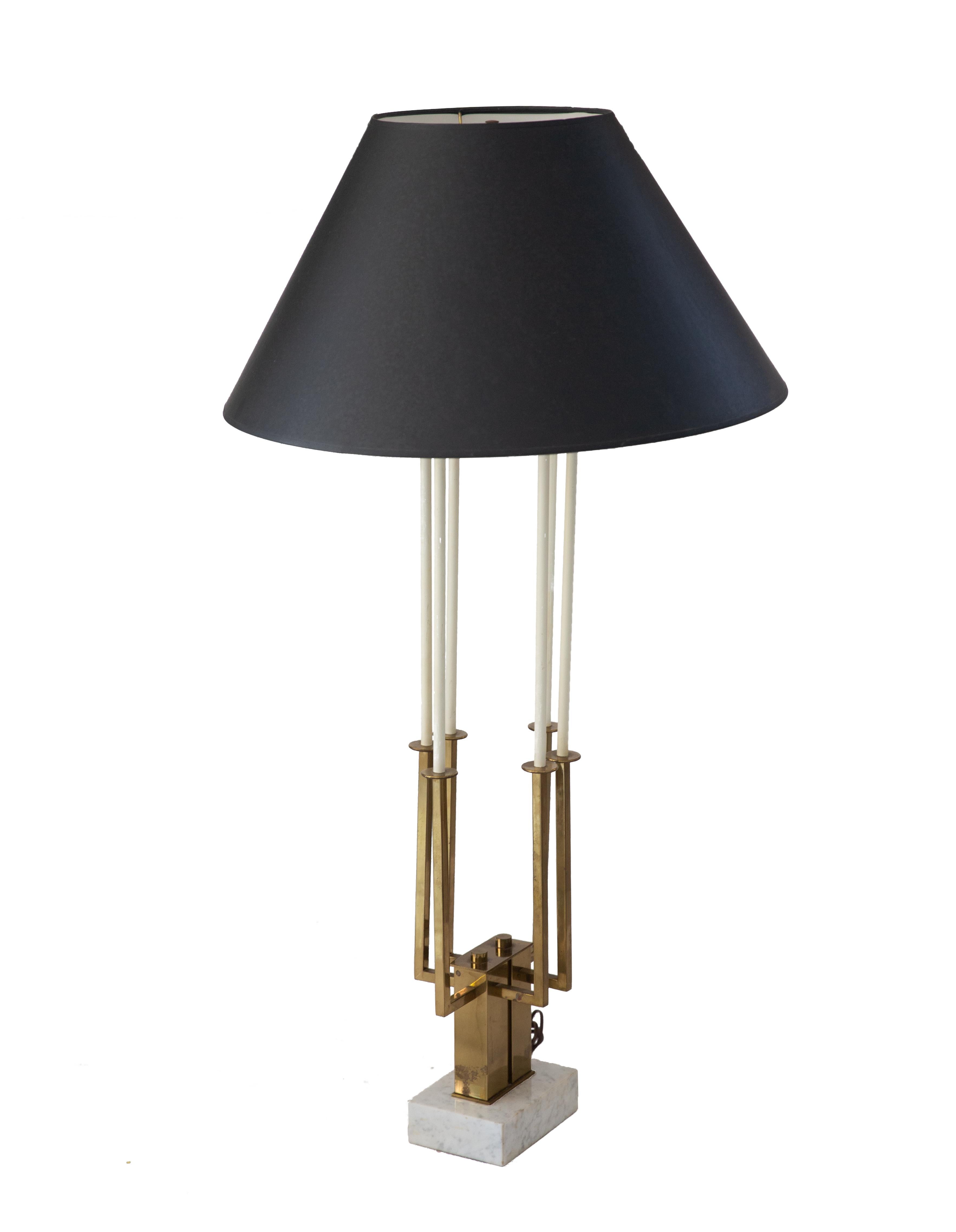Tommi Parzinger designed tall lamp for Stiffel. The lamp is made of Brass and Marble and measures 44