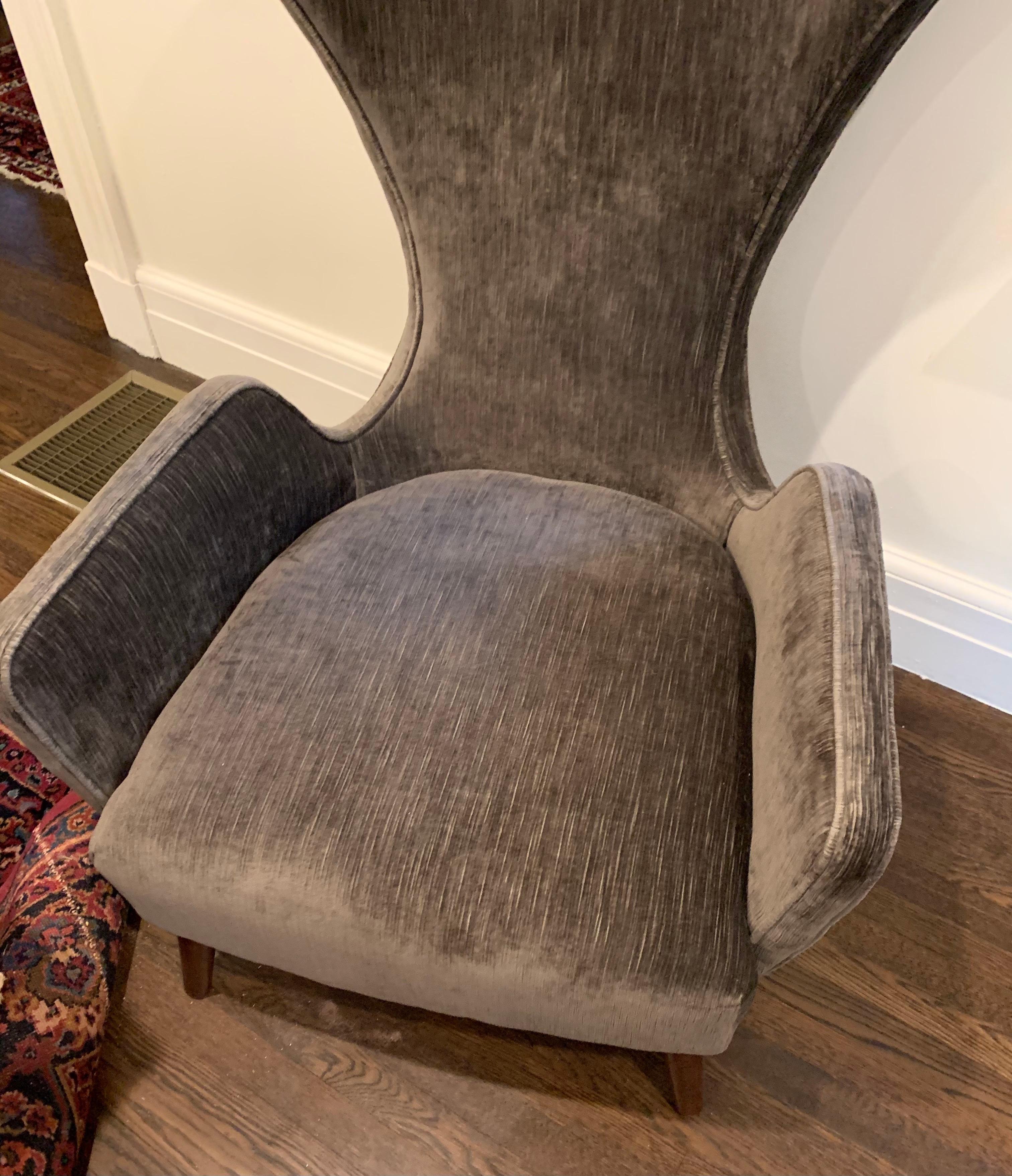 Mid-Century Large Sculptural Upholstered Wing Chair In Good Condition In West Hartford, CT