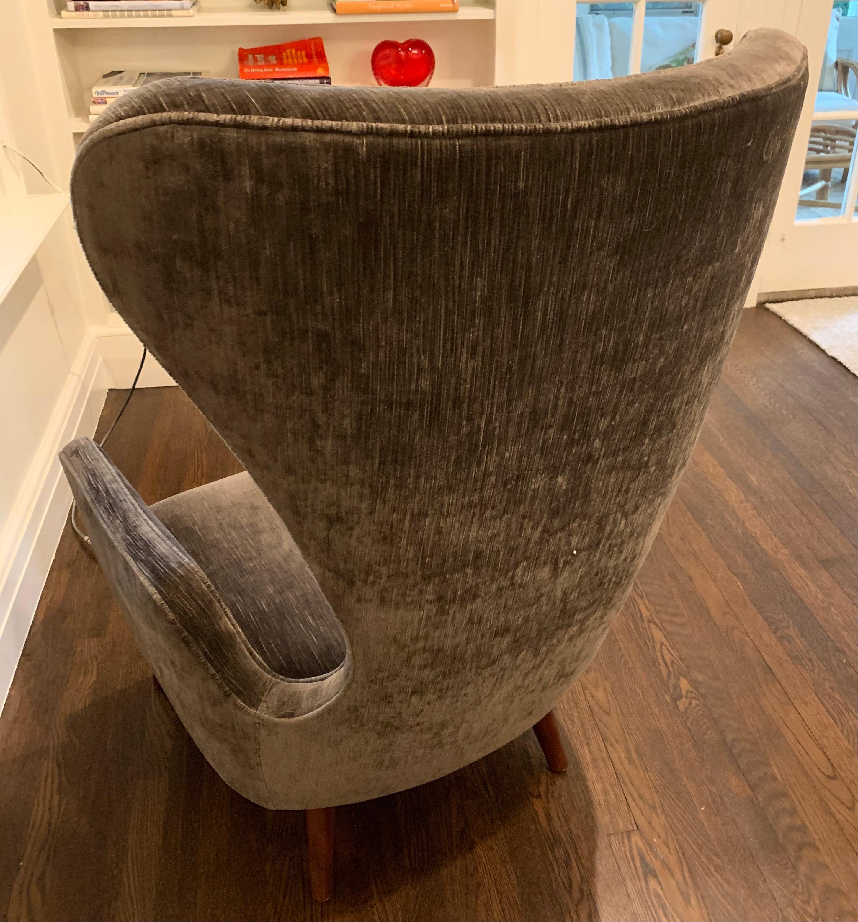 Mid-Century Large Sculptural Upholstered Wing Chair 2