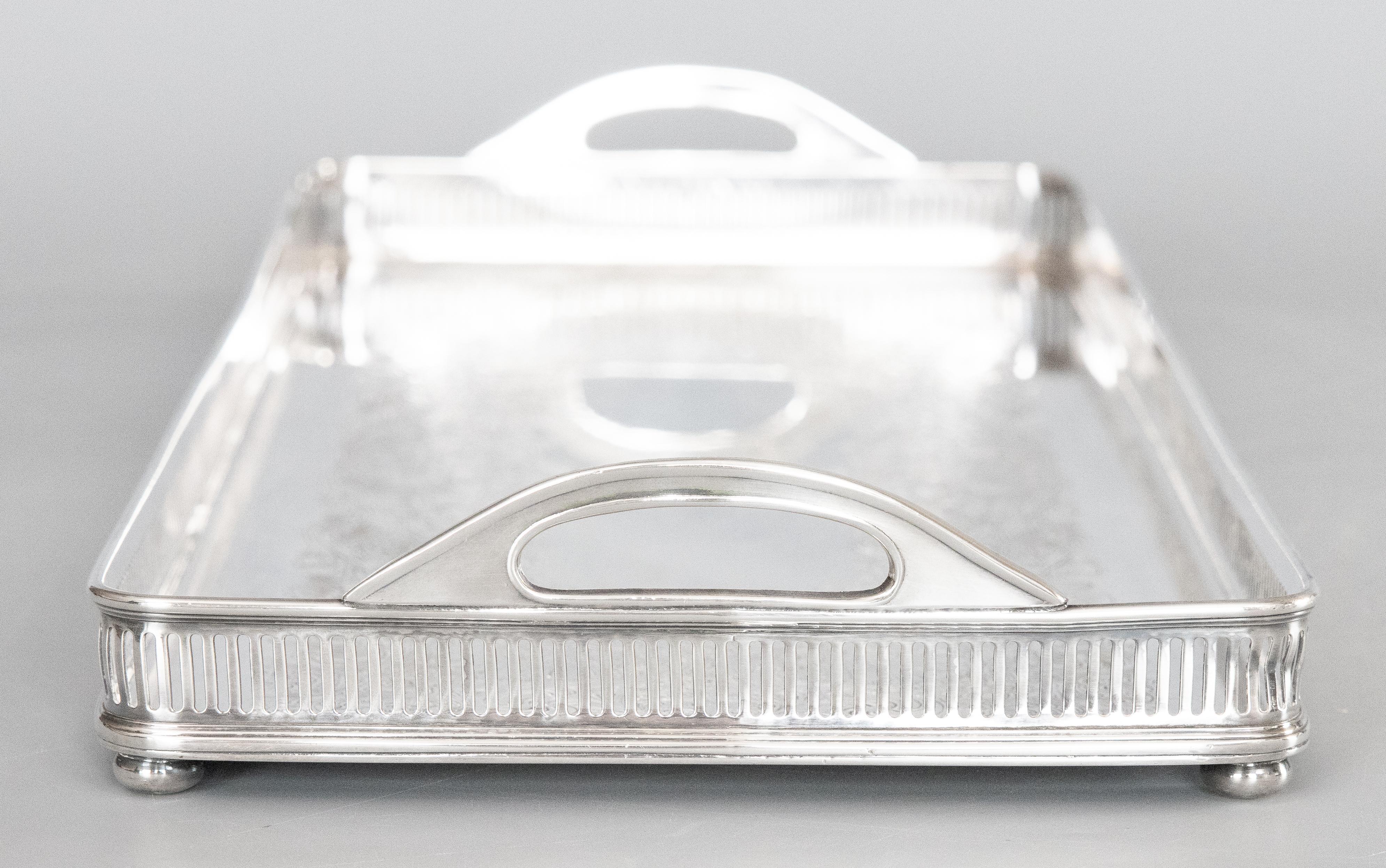 Mid-Century Large Silver Plate Rectangular Footed Gallery Tray, circa 1960 For Sale 1