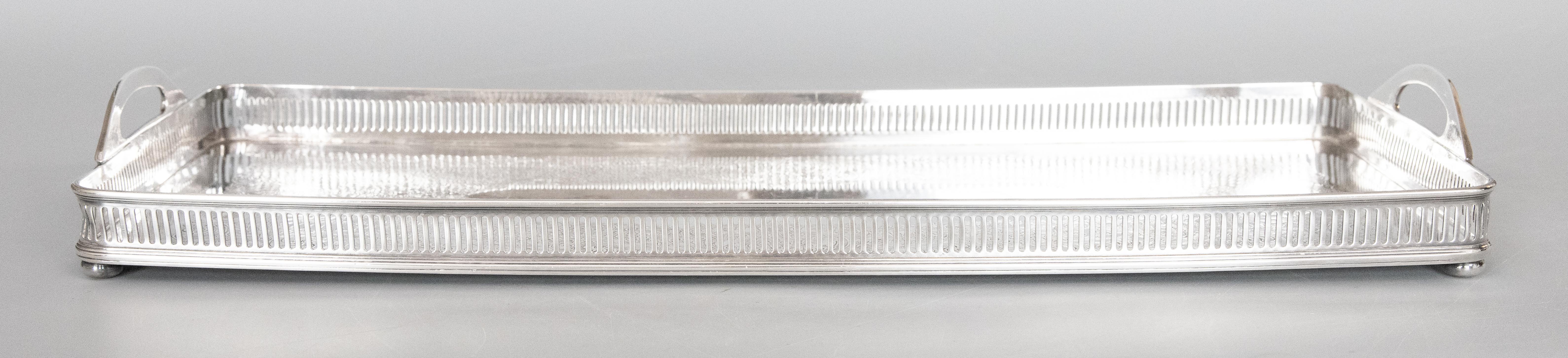 Mid-Century Large Silver Plate Rectangular Footed Gallery Tray, circa 1960 For Sale 2